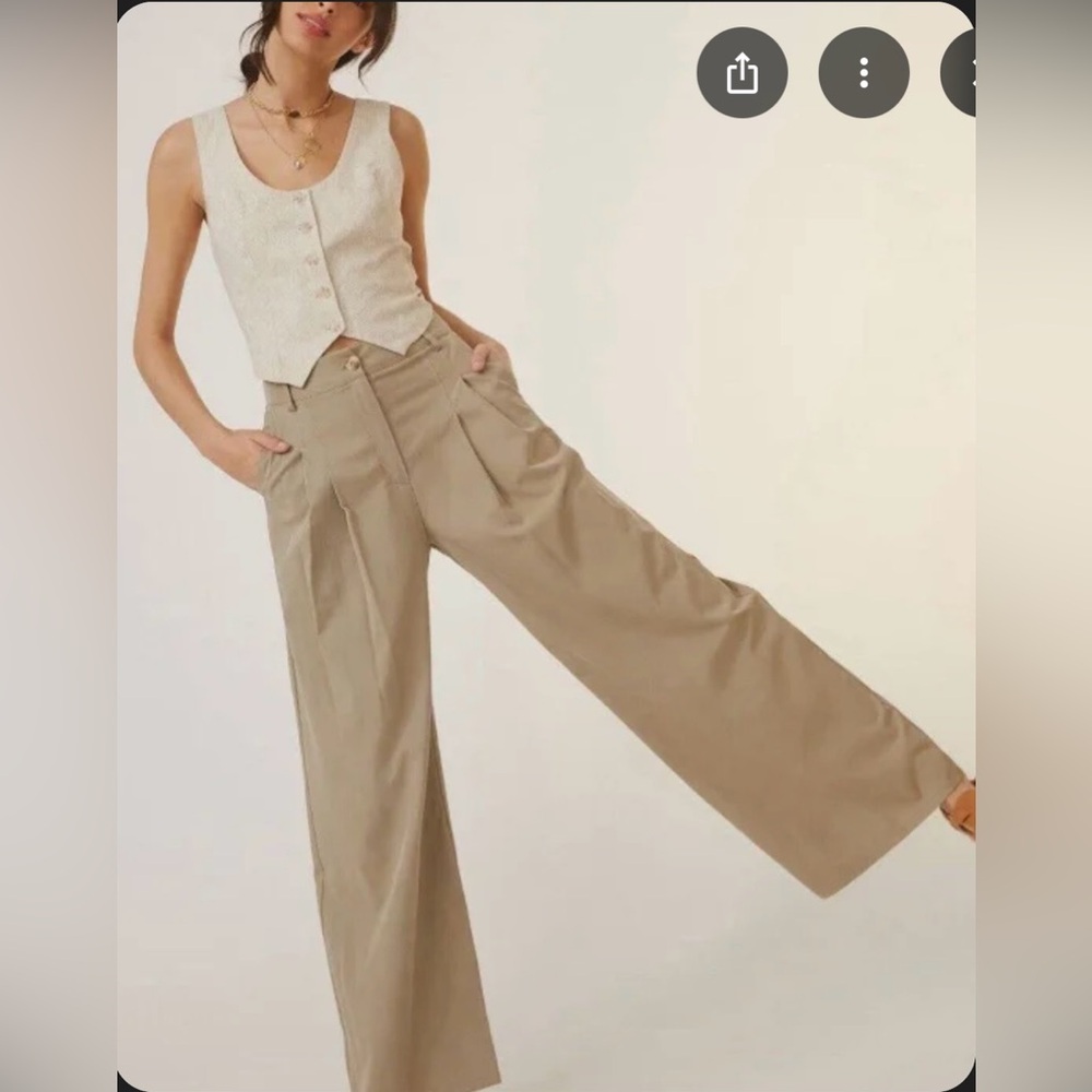 Anthropologie Amadi Taupe Sand Pleated High Waist Wide Leg Pants - Small